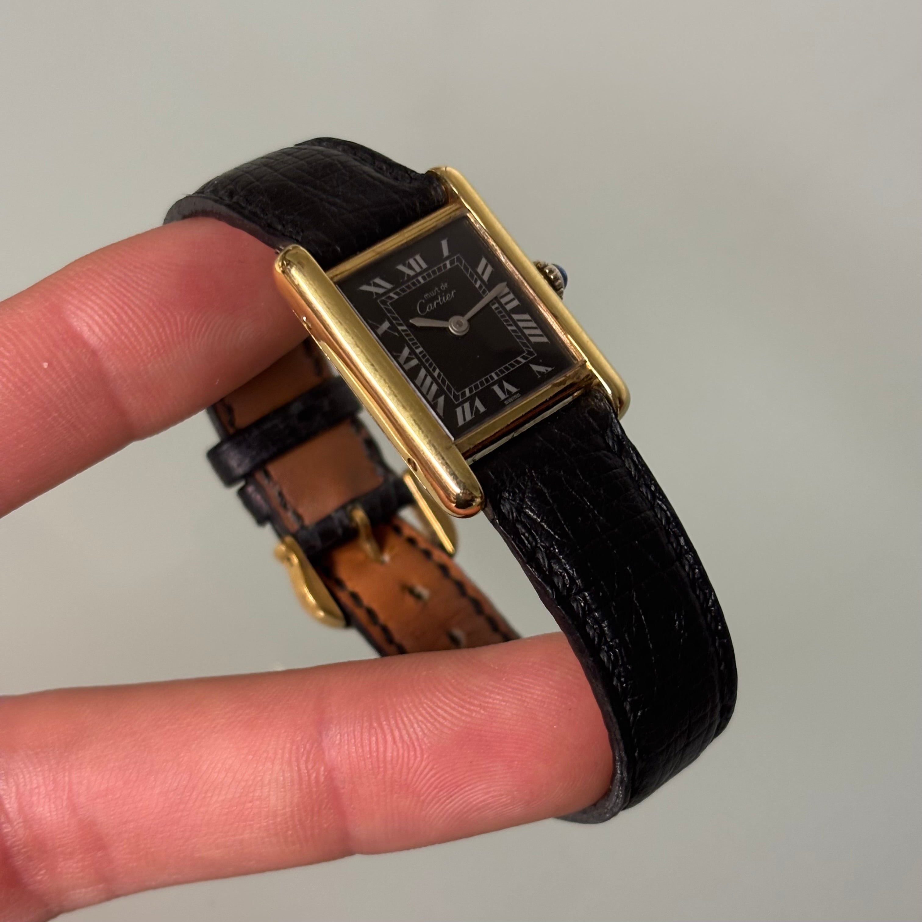 Cartier Tank PM Black dial with buckle