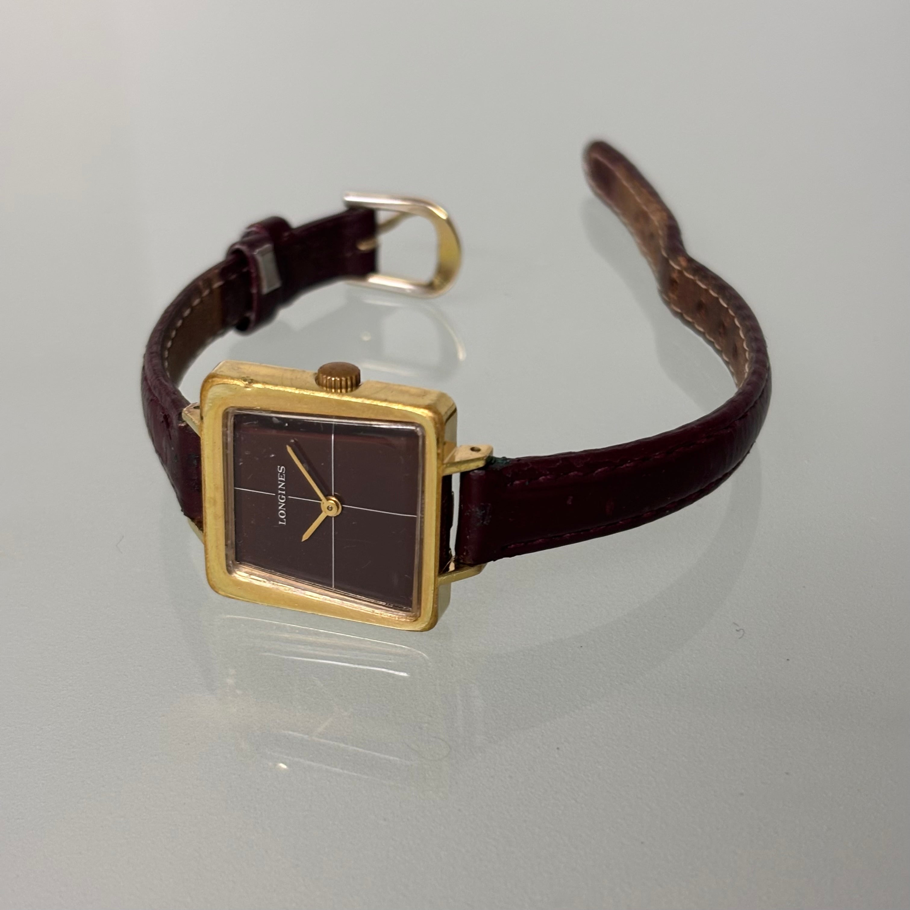 Longines square ladies burgundy