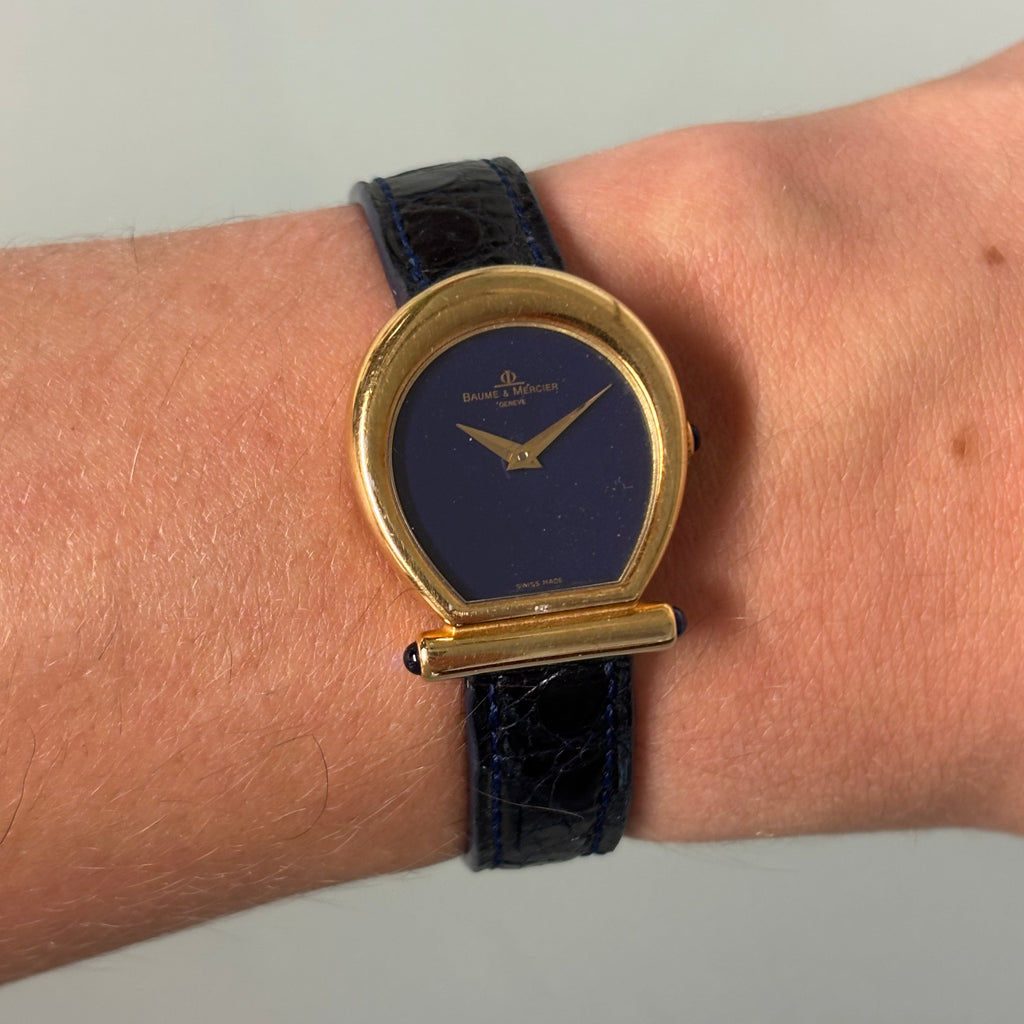 Baume & Mercier Lapis Dial Watch – Logo Case, 18K Gold