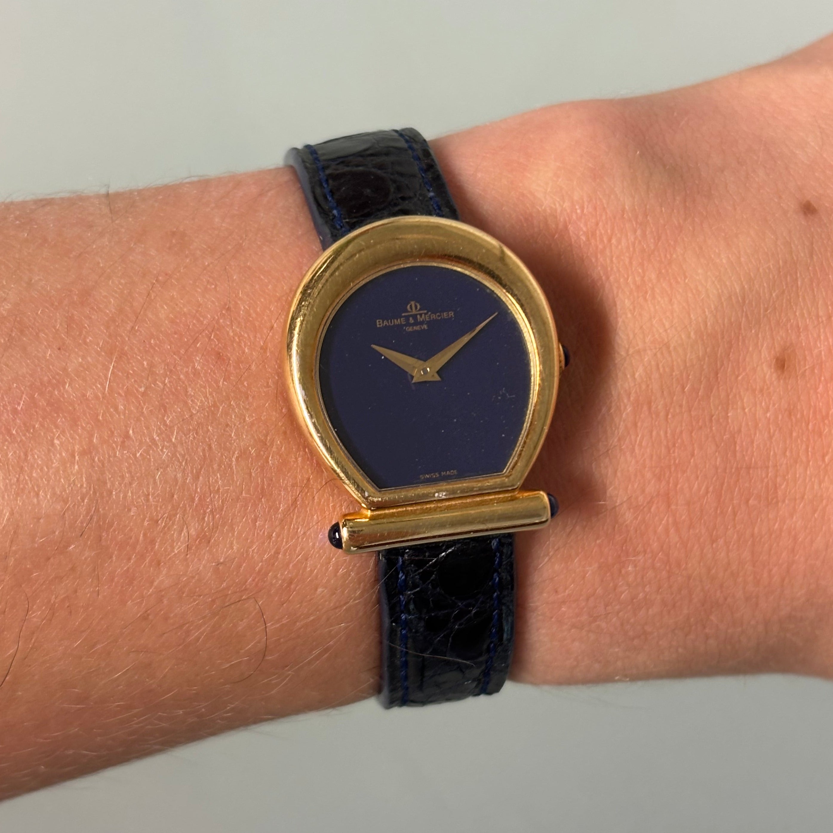 Baume & Mercier Lapis Dial Watch – Logo Case, 18K Gold