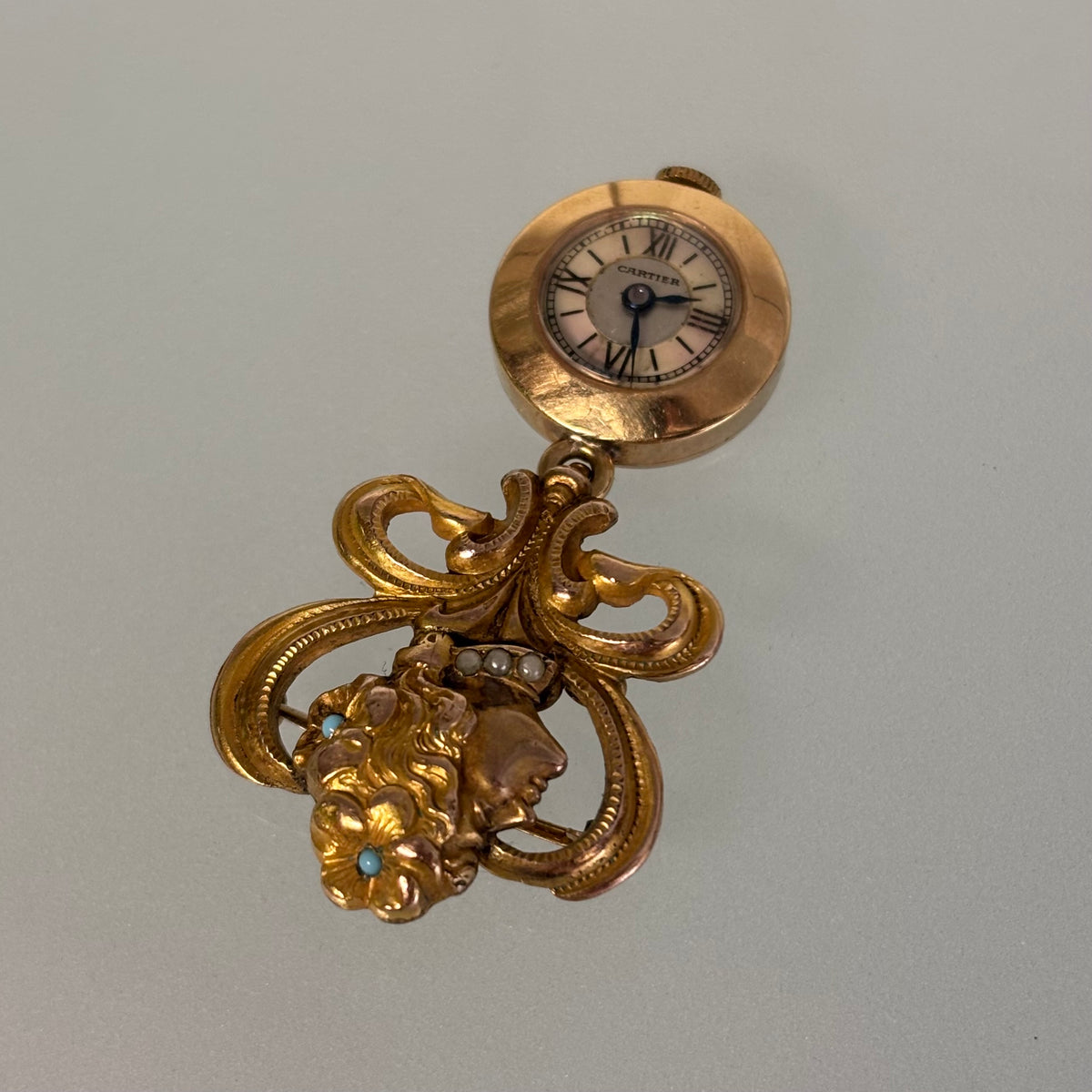Cartier J Schulz New York 14k brooch watch MOP