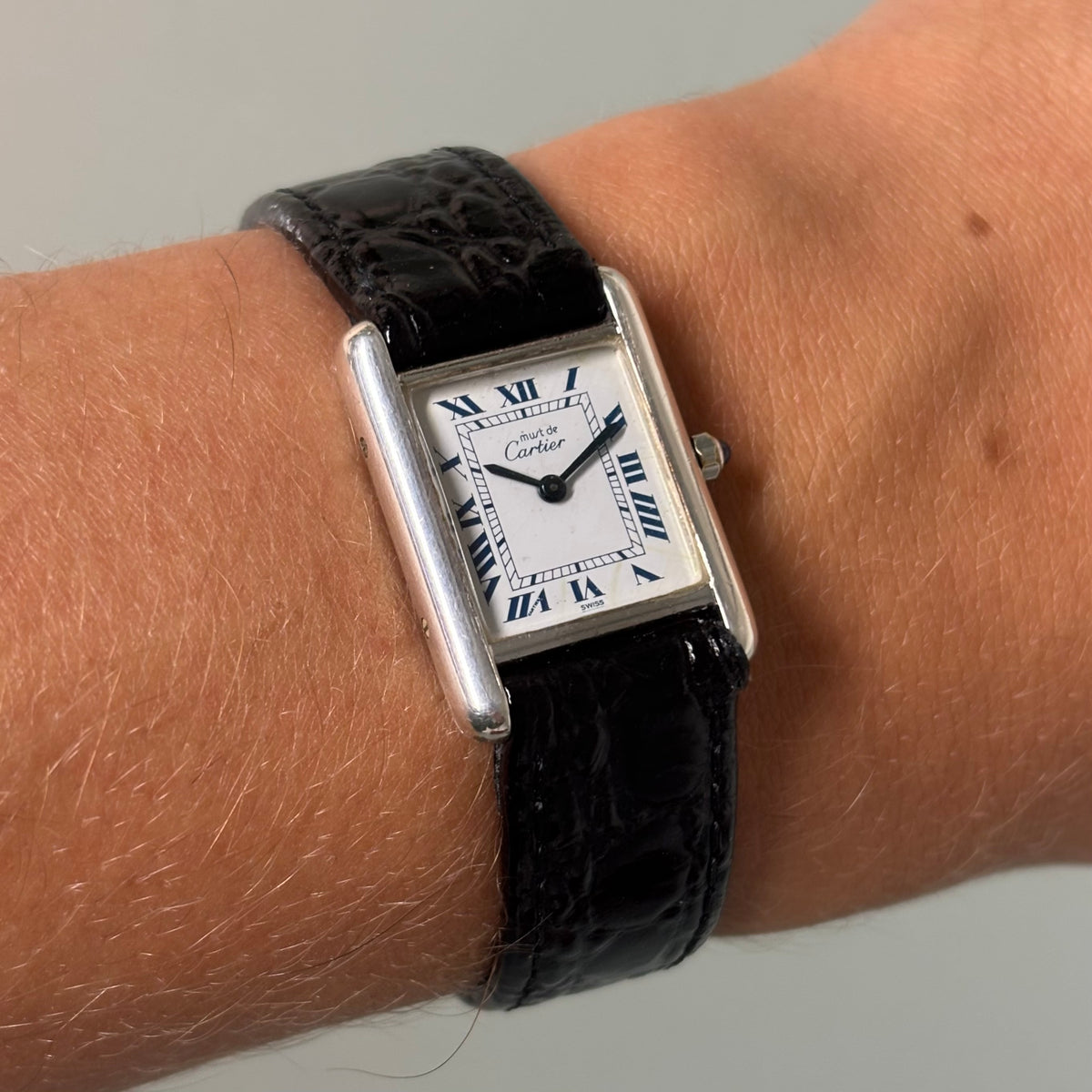 Cartier Tank PM Silver Blue roman numerals