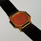 Piaget Coral & Onyx Wristwatch – 18K Yellow Gold, Original Strap