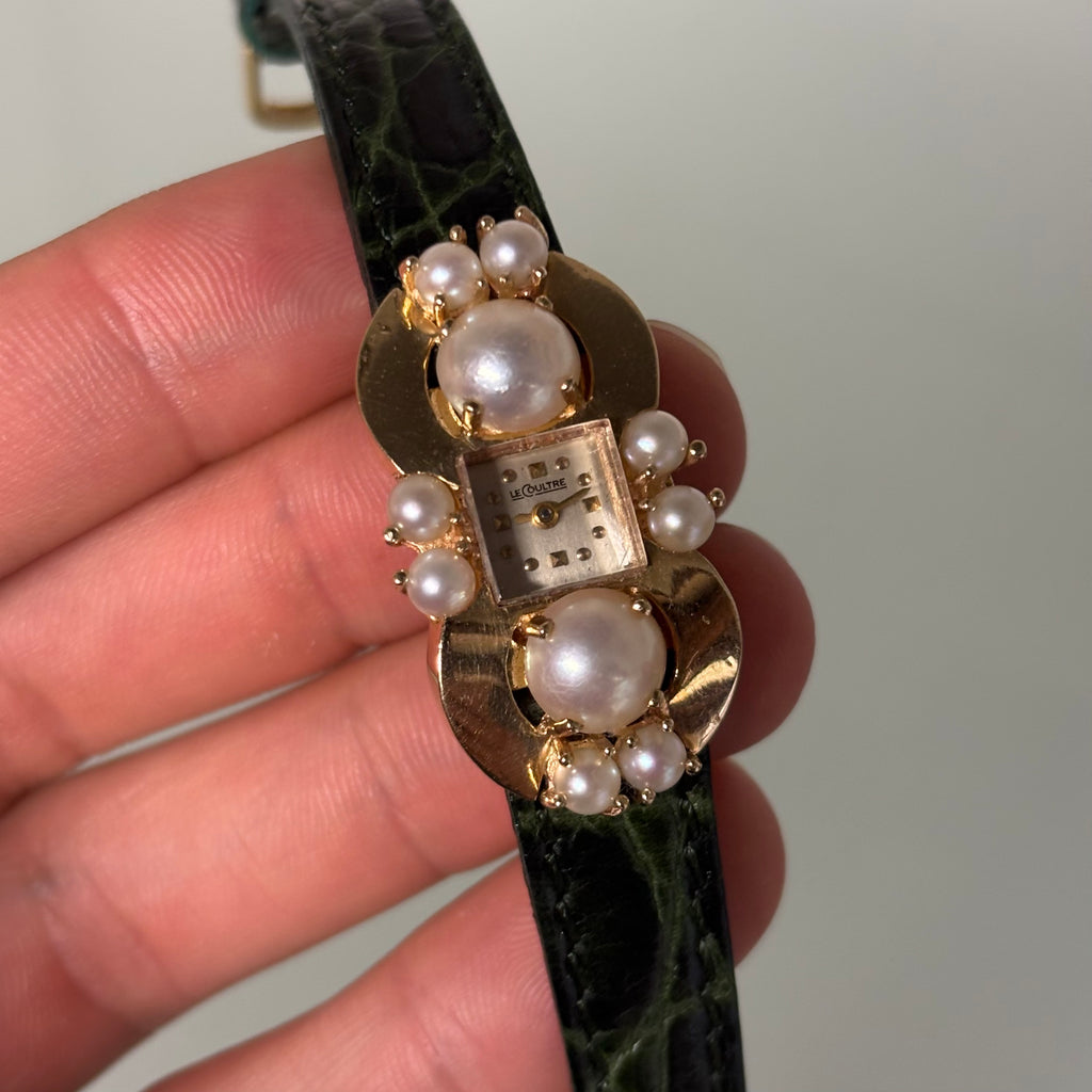 Jaeger Unique shaped yellow gold & pearl case