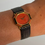 Piaget Coral & Onyx Wristwatch – 18K Yellow Gold, Original Strap