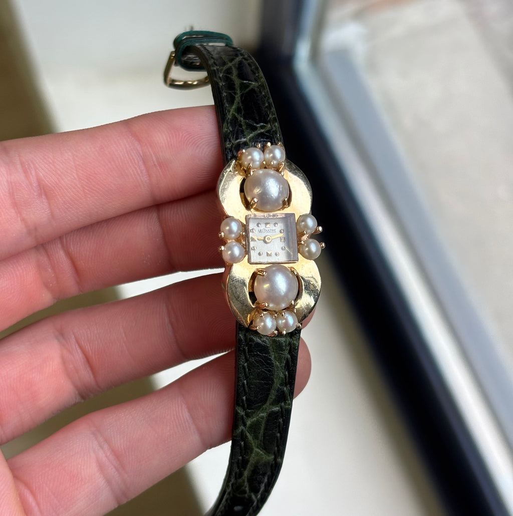 Jaeger Unique shaped yellow gold & pearl case