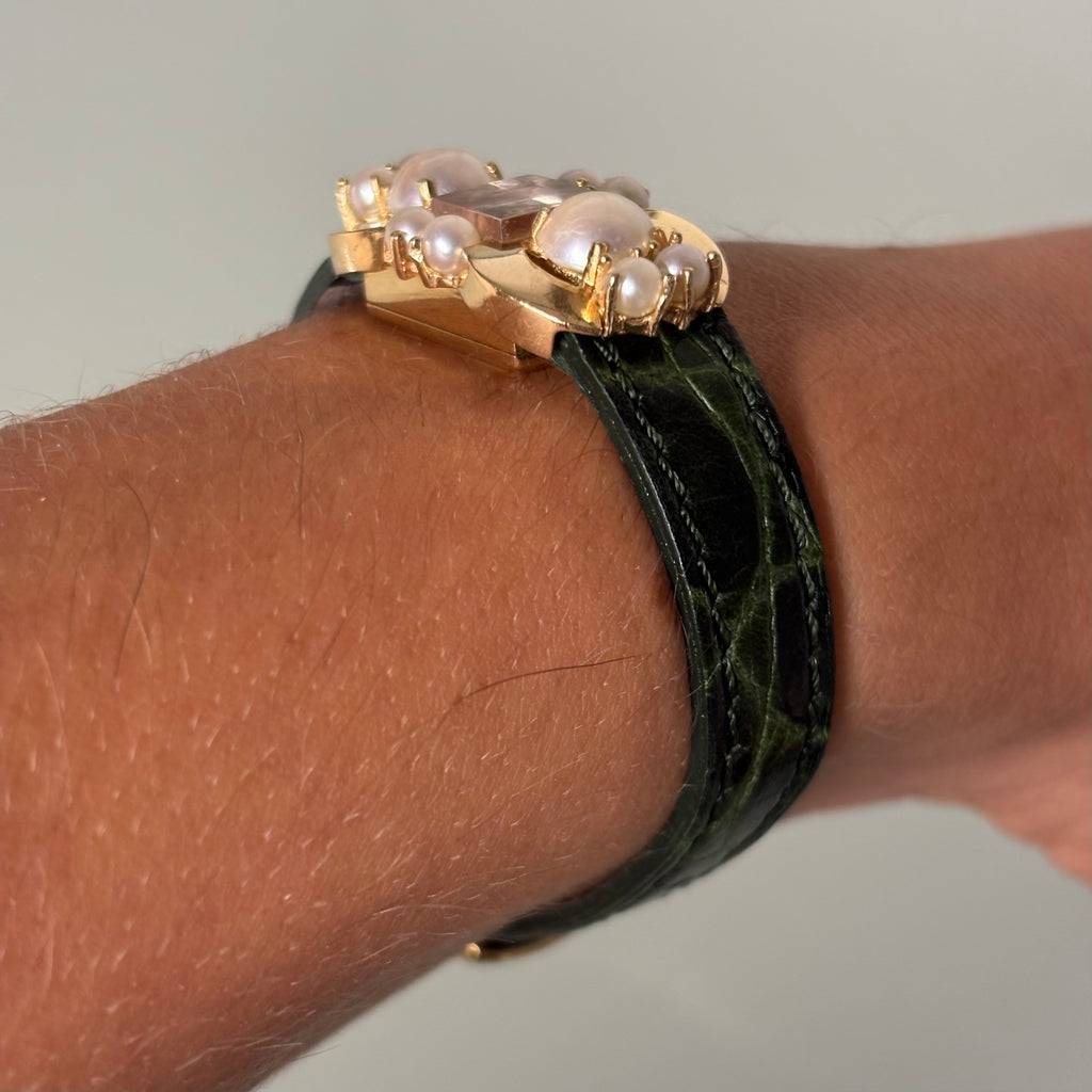 Jaeger Unique shaped yellow gold & pearl case