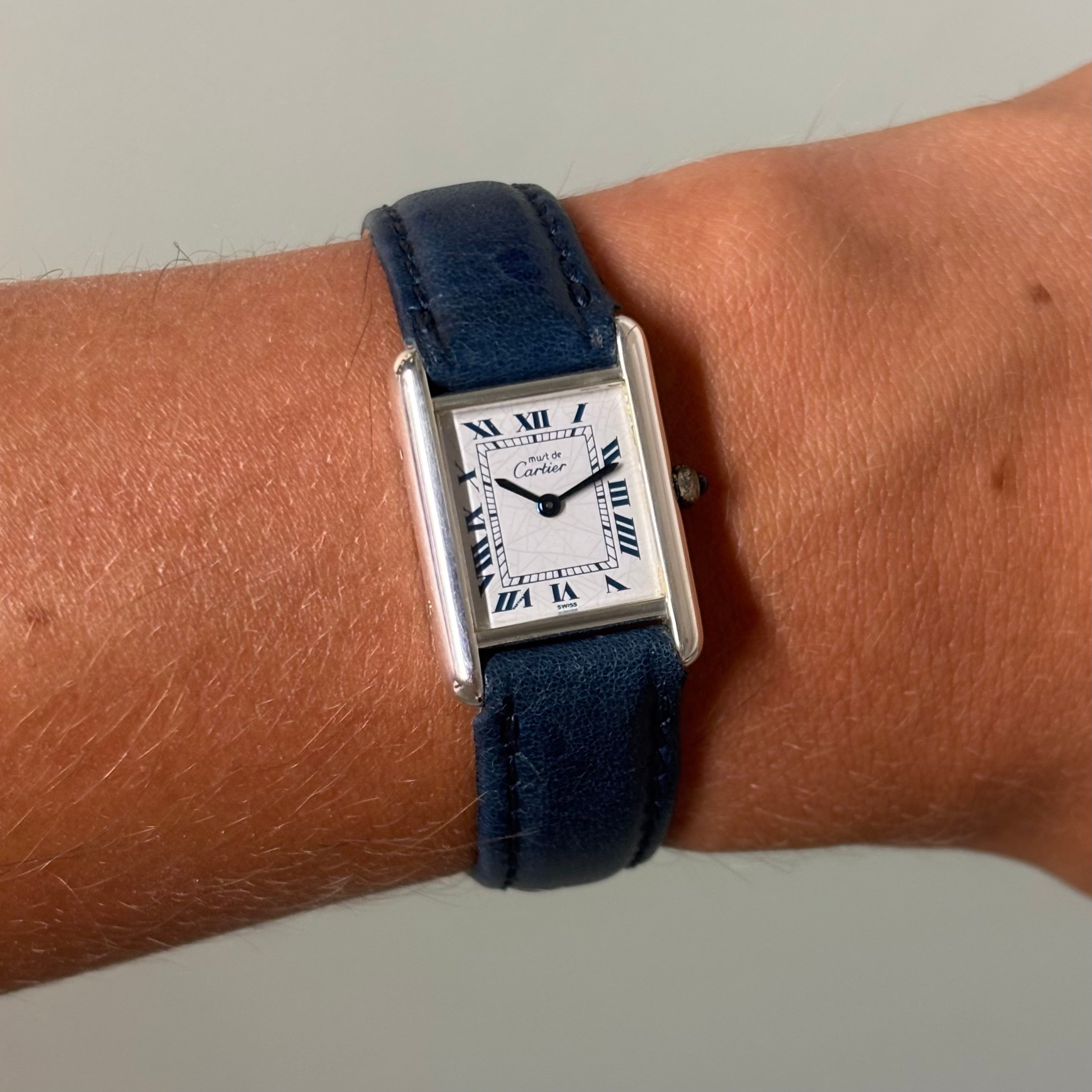Cartier Tank PM blue Roman dial