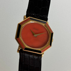 Piaget Coral & Onyx Wristwatch – 18K Yellow Gold, Original Strap