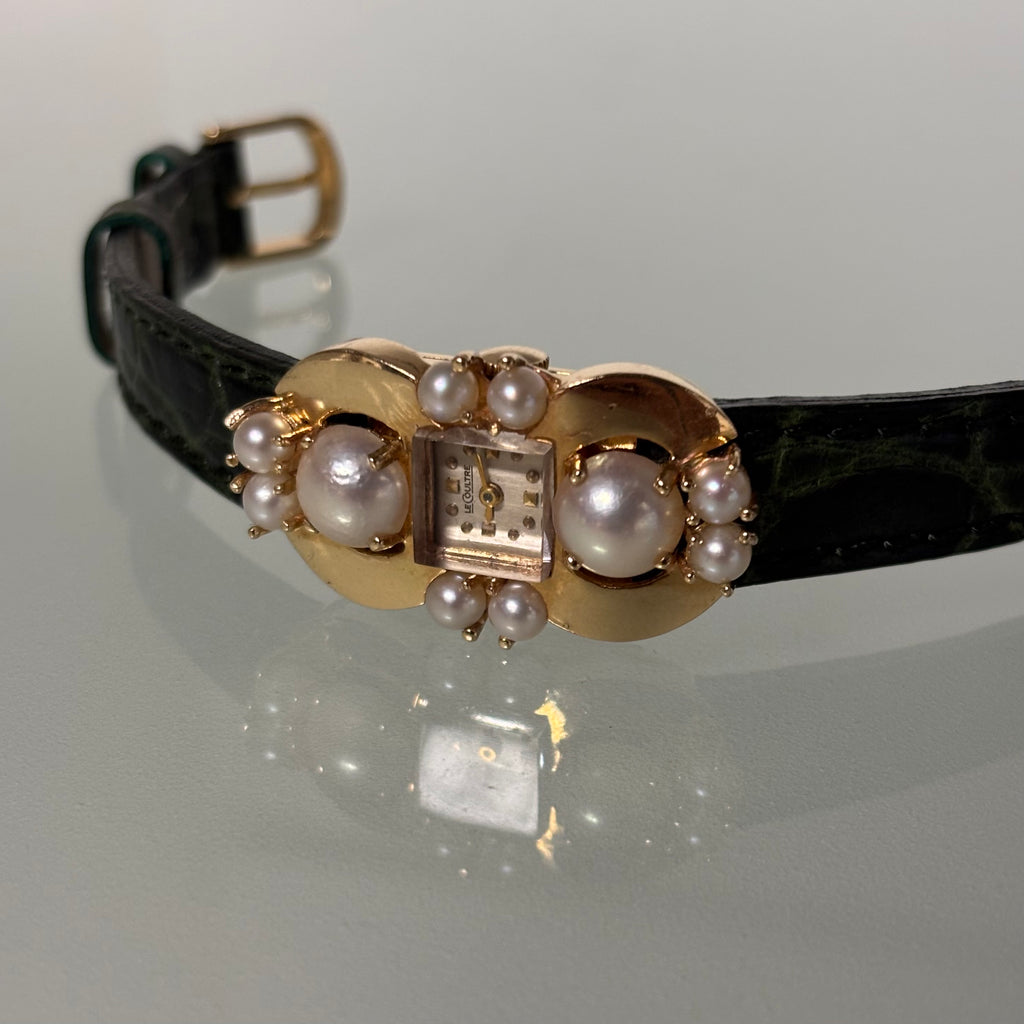 Jaeger Unique shaped yellow gold & pearl case