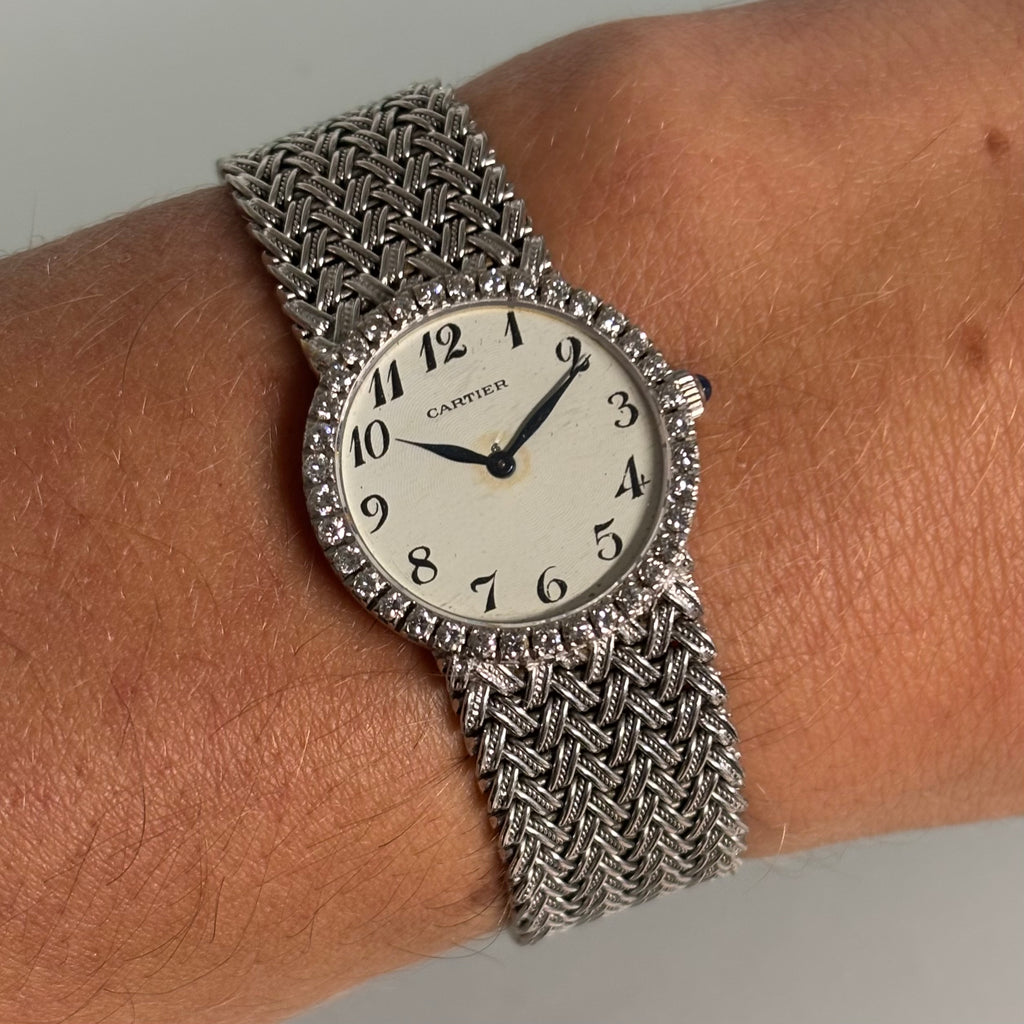 Cartier × Piaget White Gold Watch – Diamond Bezel, 1960s Vintage