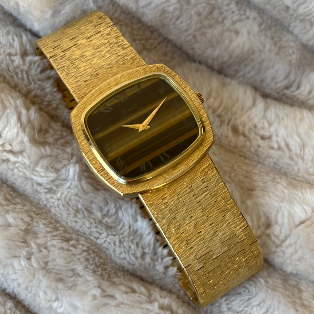 Piaget Tiger Eye Dial 18K Gold Jumbo Vintage Watch
