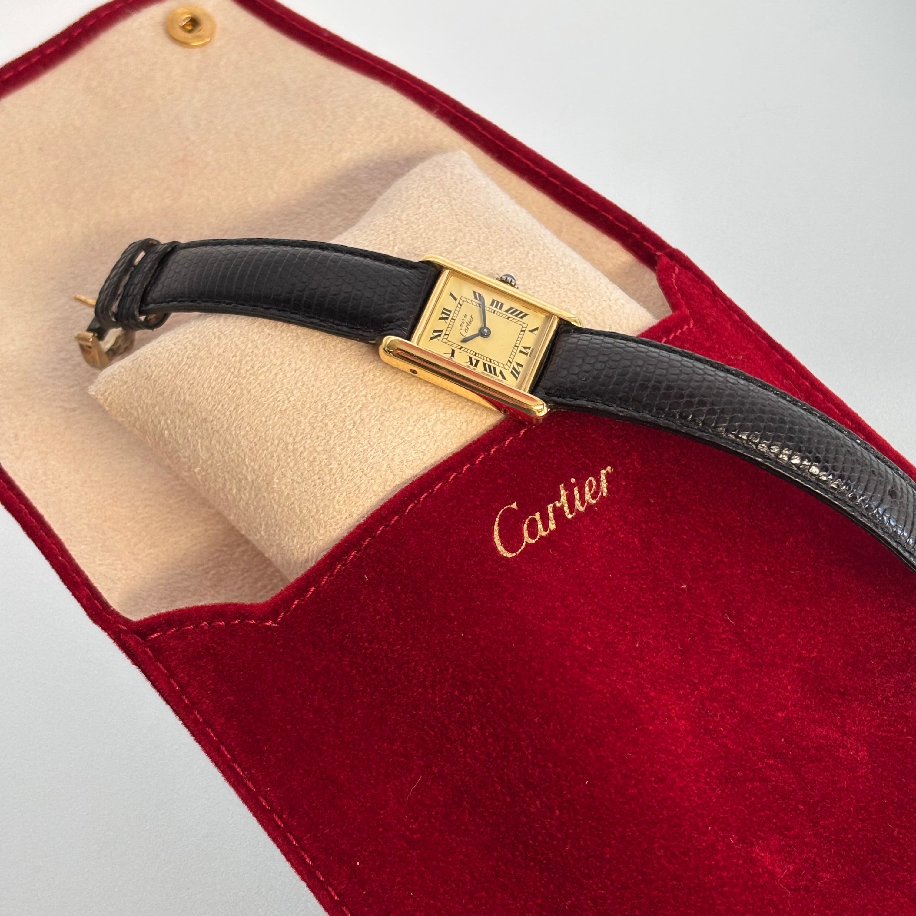 Cartier tank PM with buckle and pouch