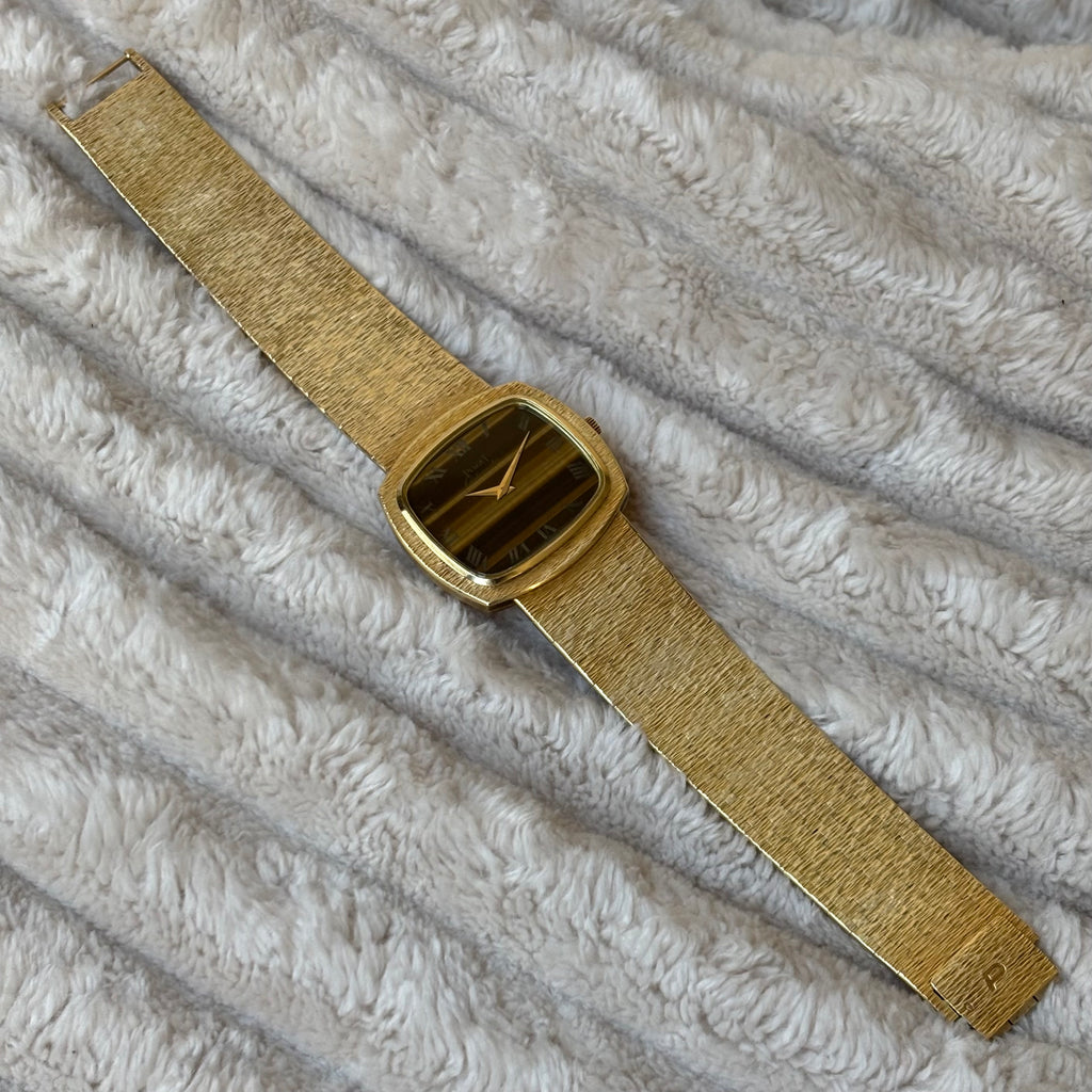 Piaget Tiger Eye Dial 18K Gold Jumbo Vintage Watch