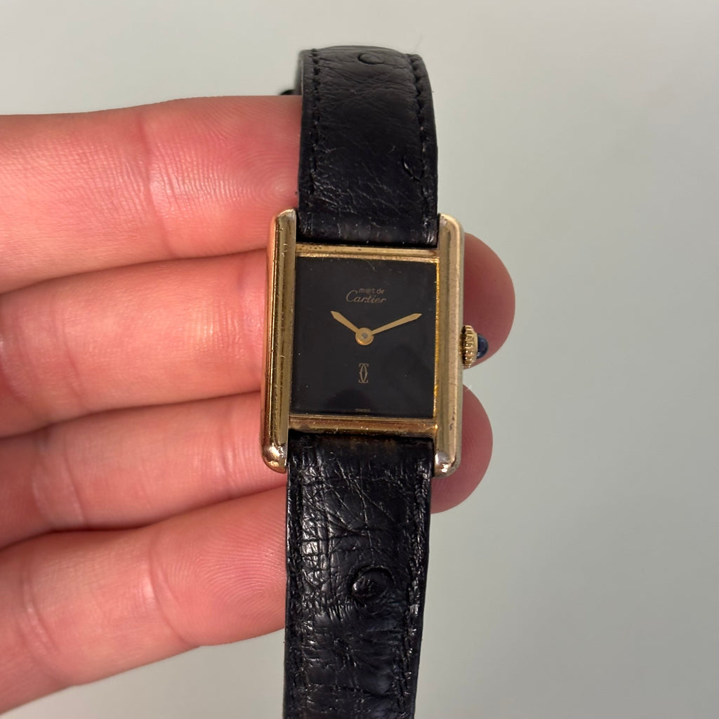 Cartier Tank PM Black dial with buckle