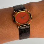 Piaget Coral & Onyx Wristwatch – 18K Yellow Gold, Original Strap