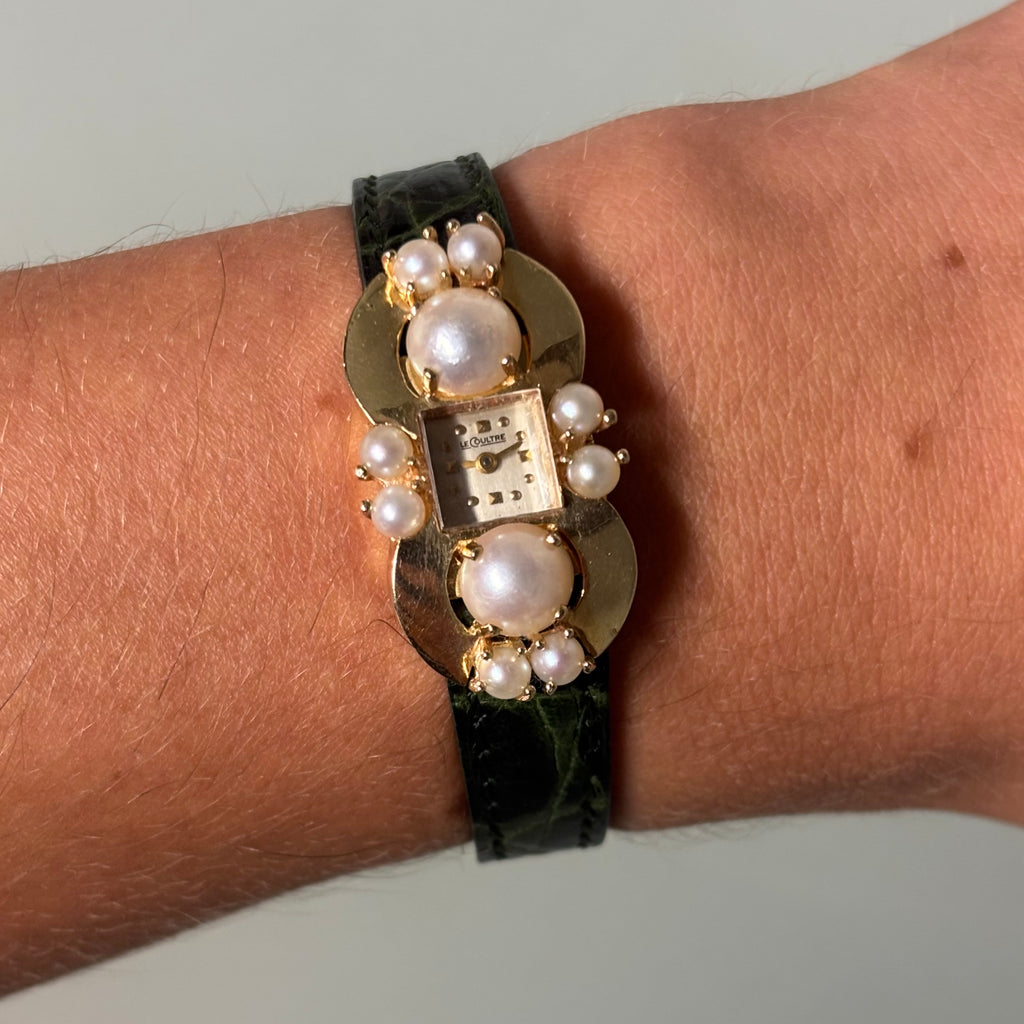 Jaeger Unique shaped yellow gold & pearl case