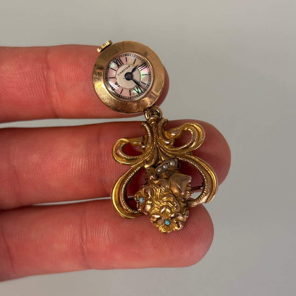 Cartier J Schulz New York 14k brooch watch MOP