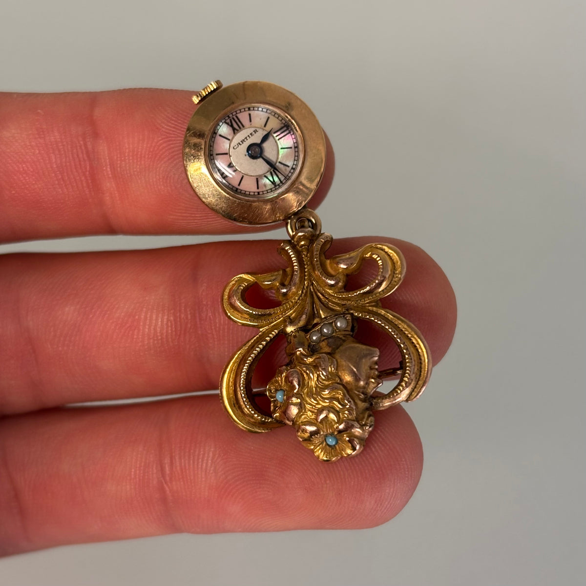 Cartier J Schulz New York 14k brooch watch MOP