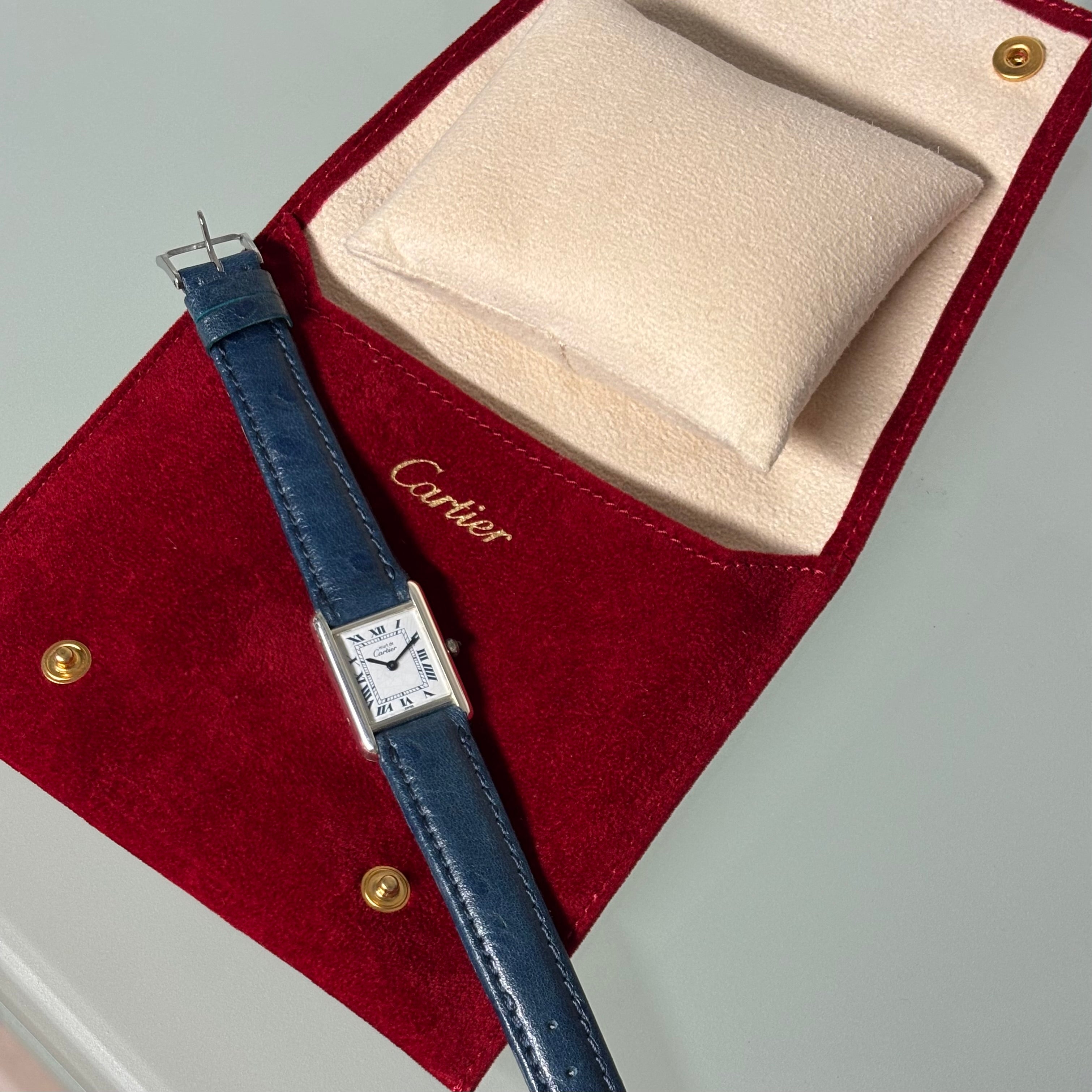 Cartier Tank PM blue Roman dial
