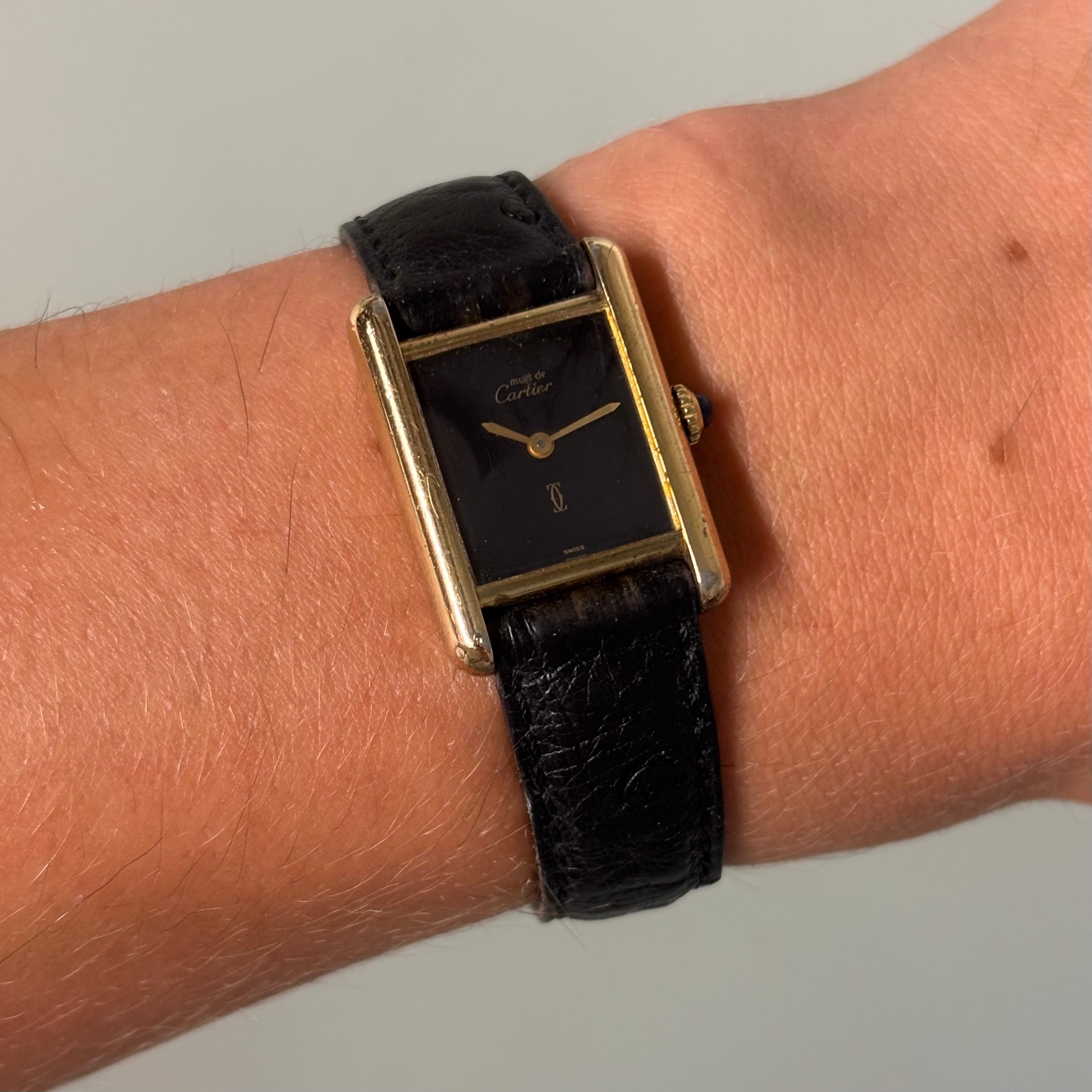 Cartier Tank PM Black dial with buckle