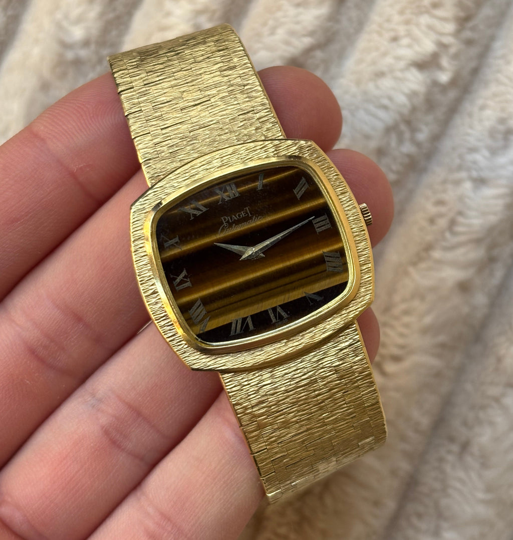 Piaget Tiger Eye Dial 18K Gold Jumbo Vintage Watch