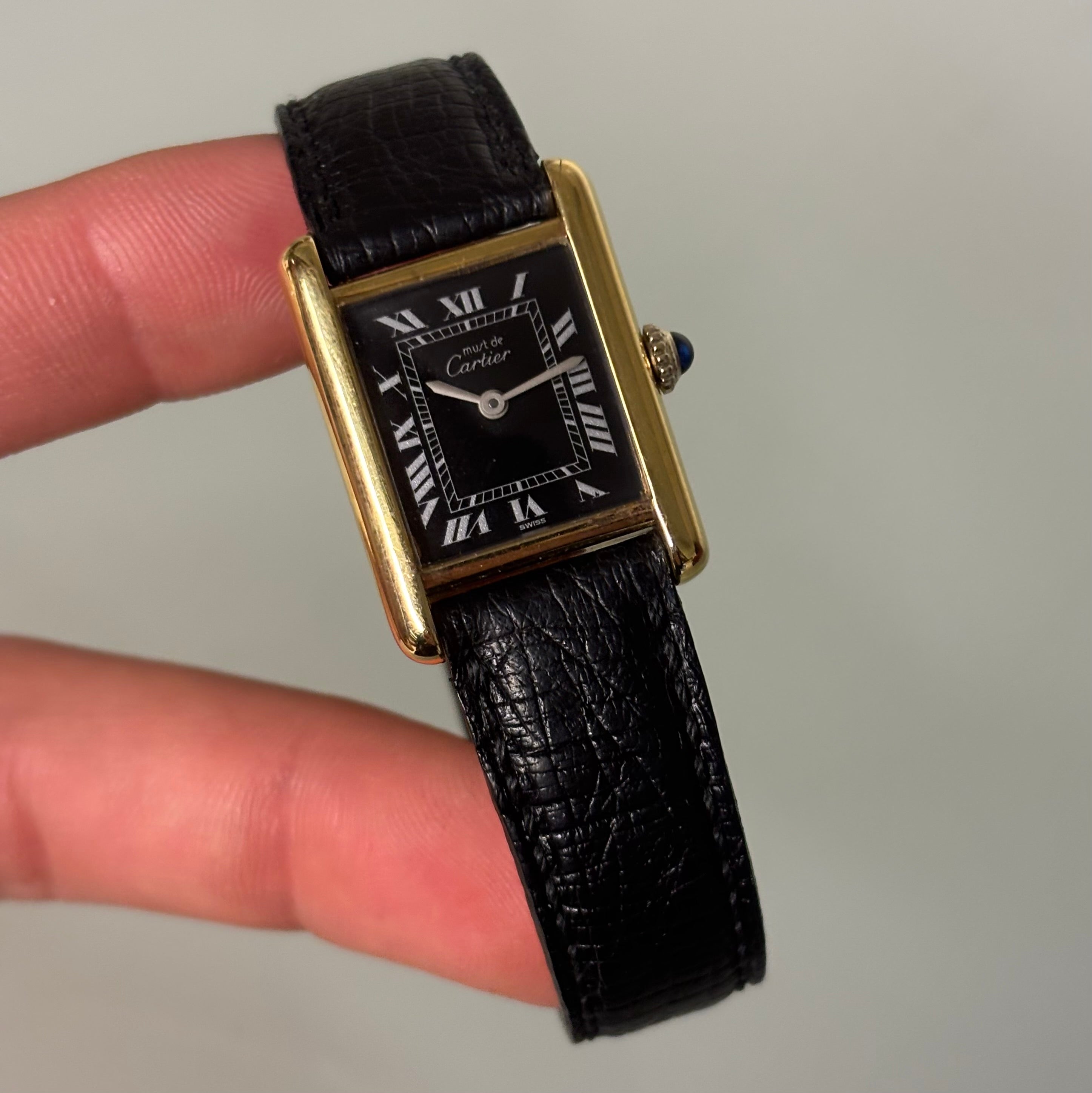 Cartier Tank PM Black dial with buckle