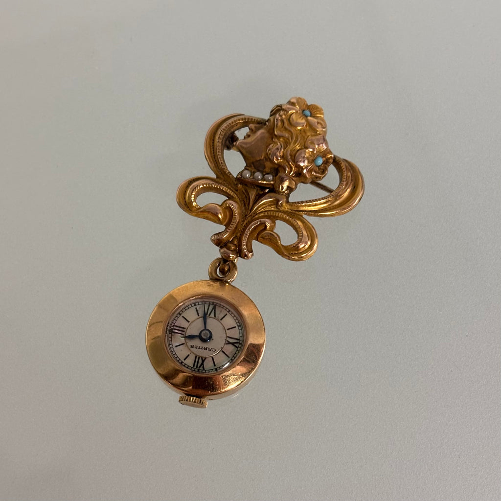 Cartier J Schulz New York 14k brooch watch MOP