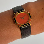 Piaget Coral & Onyx Wristwatch – 18K Yellow Gold, Original Strap