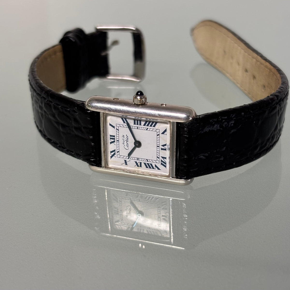 Cartier Tank PM Silver Blue roman numerals