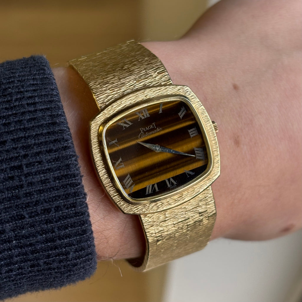 Piaget Tiger Eye Dial 18K Gold Jumbo Vintage Watch